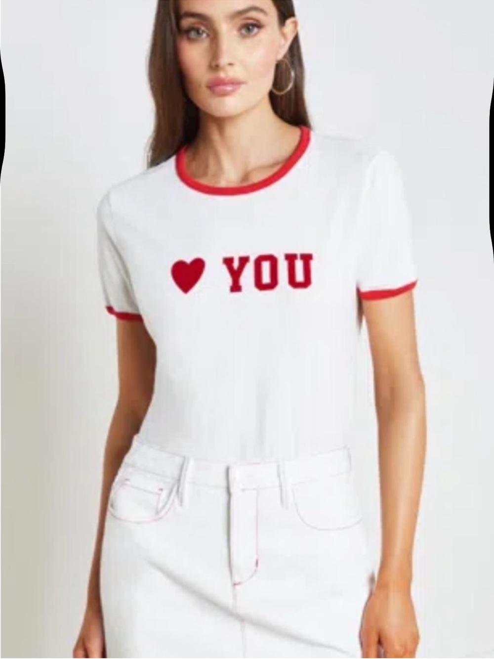 L'AGENCE White Tee with Red Heart & YOU Graphic